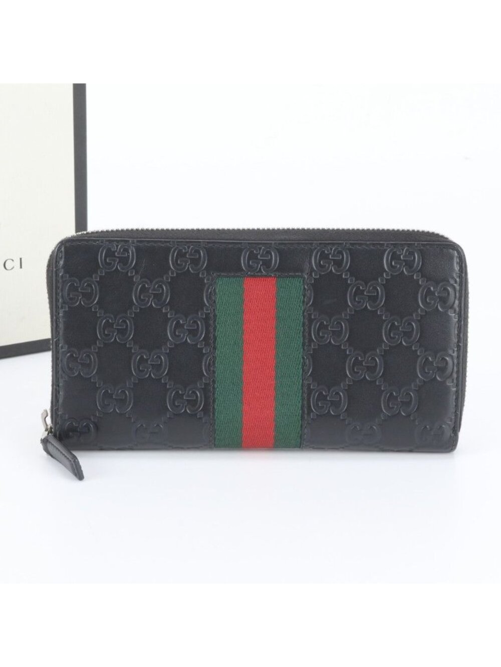 Gucci Guccissima Sherry Line Leather Wallet Zip Around